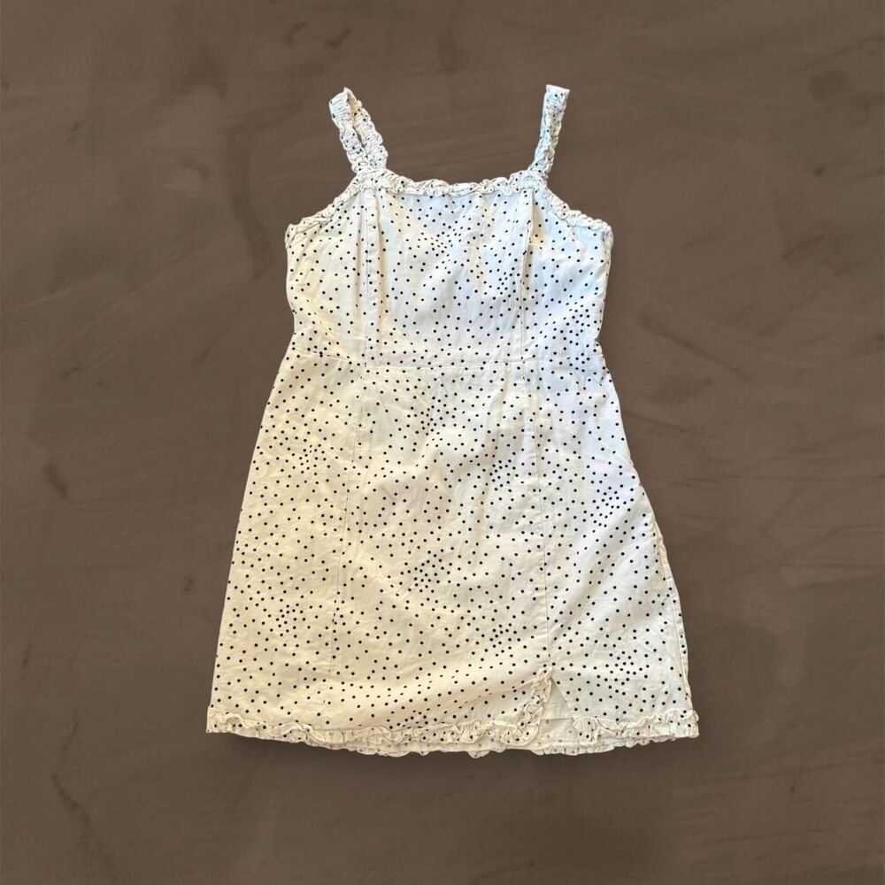 Urban Outfitters white polka dot mini dress with lace trim and adjustable straps